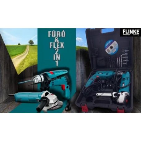 Flinke Superior Quality Hammer impact ütvefúró és sarokcsiszoló 28 részes fúrógép és flex szett 2 db gép + 28 db kiegészítővel FK-8010