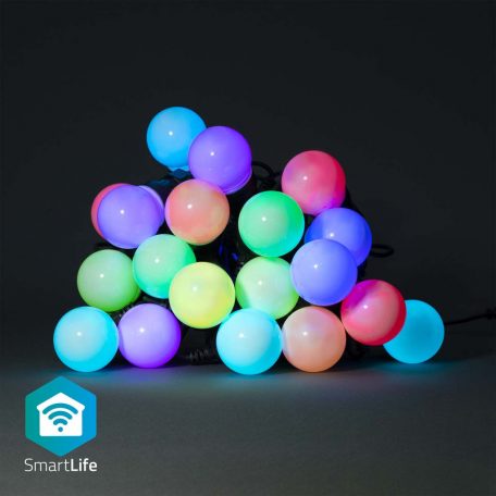 SmartLife Dekoratív Lámpák | Party LED füzér | Wi-Fi | Fehér / RGB | 20 db. LED | 10 m | Android™ | Izzó átmérő: 50 mm