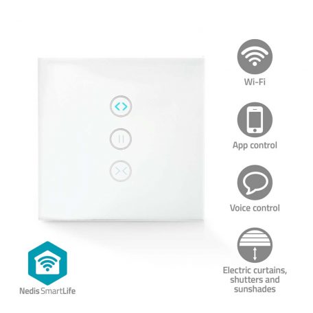 SmartLife fali kapcsoló | Wi-Fi | Függöny / Napernyő / Redőny | Fali Tartó | 300 W | Android™ / IOS | Üveg | Fehér