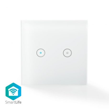 SmartLife fali kapcsoló | Wi-Fi | Dupla | Fali Tartó | 1000 W | Android™ / IOS | Üveg | Fehér