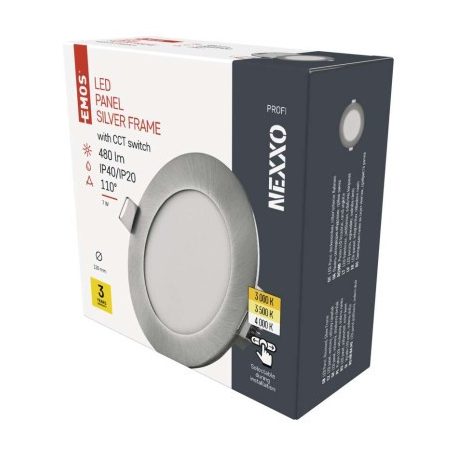 LED süllyesztett lámpatest NEXXO, kerek, ezüst, 7W, CCT