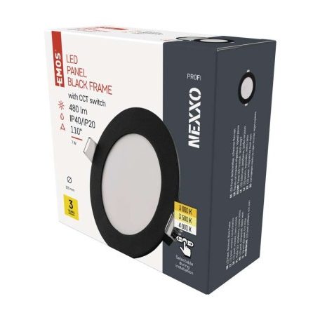 LED süllyesztett lámpatest NEXXO, kerek, fekete, 7W, CCT