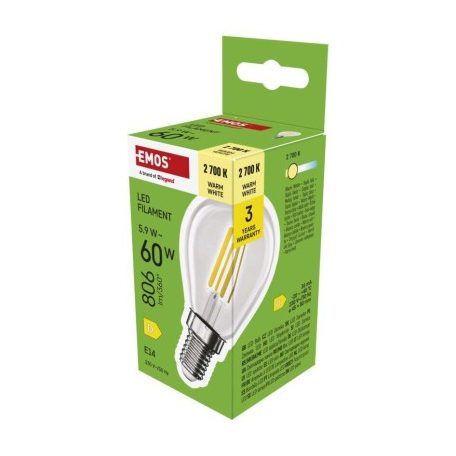 LED izzó Filament Mini Globe / E14 / 5,9 W (60 W) / 806 lm / Meleg fehér