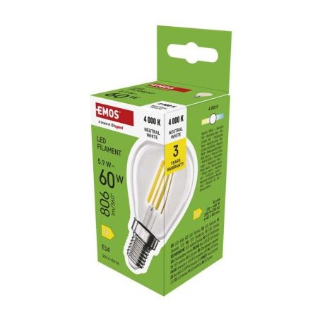 LED izzó Filament Mini Globe / E14 / 5,9 W (60 W) / 806 lm / Természetes fehér