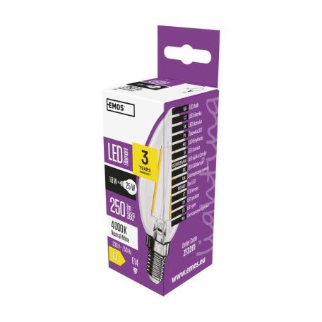 LED izzó Filament gyertya / E14 / 1,8 W (25 W) / 250 lm / természetes fehér