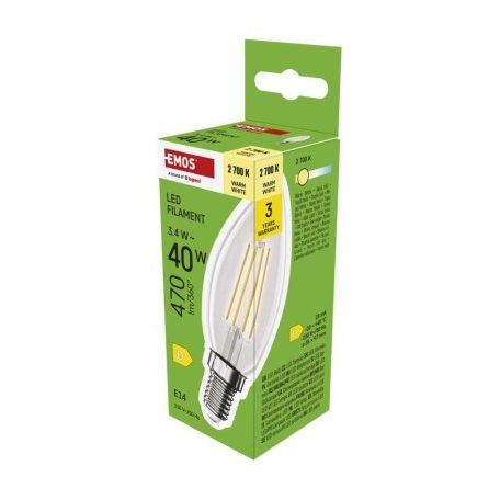 LED izzó Filament gyertya / E14 / 3,4 W (40 W) / 470 lm / Meleg fehér