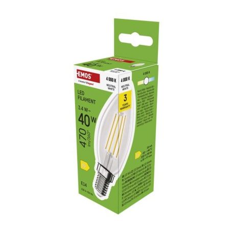 LED izzó Filament gyertya / E14 / 3,4 W (40 W) / 470 lm / Természetes fehér