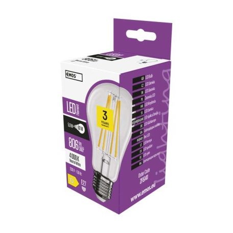 LED izzó Filament A60 / E27 / 5,9 W (60 W) / 806 lm / természetes fehér