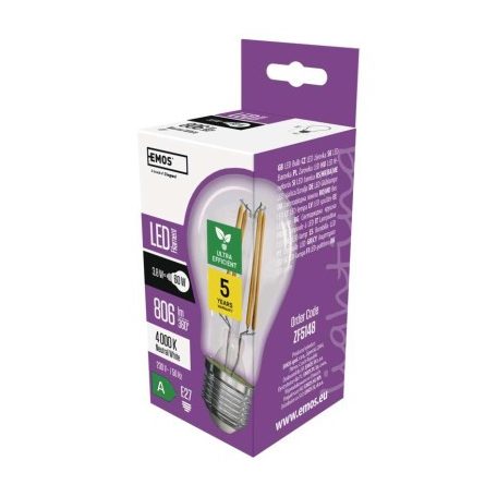 LED izzó Filament A60 A CLASS/ E27 / 3,8 W (60 W) / 806 lm / természetes fehér