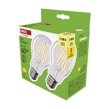 LED izzó Filament A60 / E27 / 5,9 W (60 W) / 806 lm / Meleg fehér