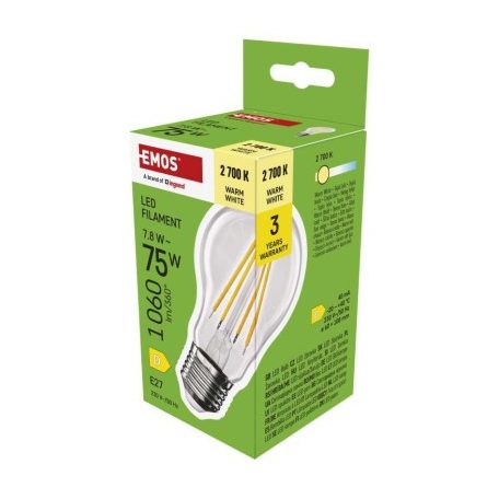 LED izzó Filament A60 / E27 / 7,8 W (75 W) / 1060 lm / Meleg fehér