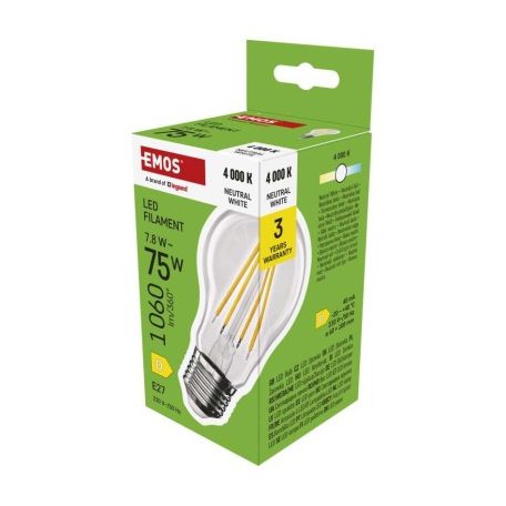 LED izzó Filament A60 / E27 / 7,8 W (75 W) / 1060 lm / Természetes fehér