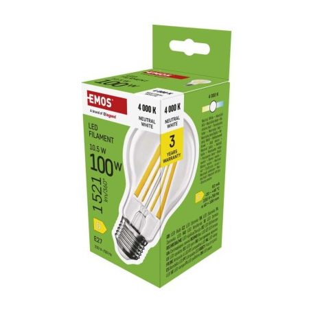 LED izzó Filament A60 / E27 / 10,5 W (100 W) / 1521 lm / Természetes fehér