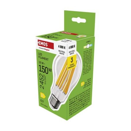 LED izzó Filament A70 / E27 / 18 W (150 W) / 2452 lm / Természetes fehér