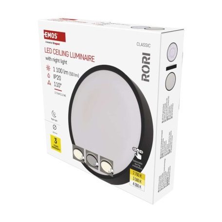 LED felületi lámpatest RORI kerek, fekete, 17W, CCT