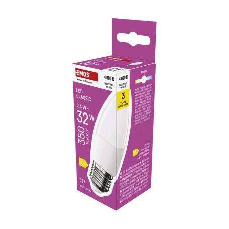 LED izzó Classic gyertya / E27 / 2,6 W (32 W) / 350 lm / természetes fehér