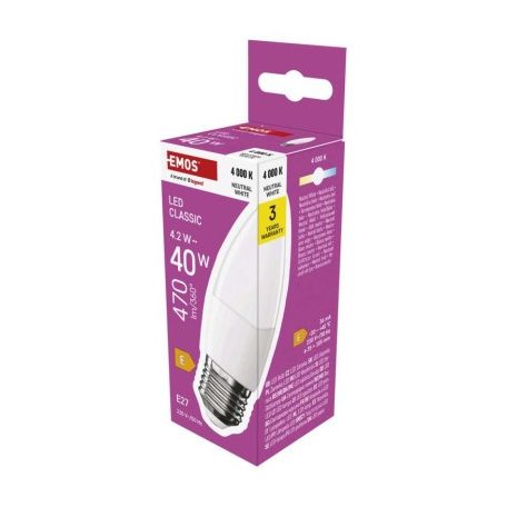 LED izzó Classic gyertya / E27 / 4,2 W (40 W) / 470 lm / Természetes fehér