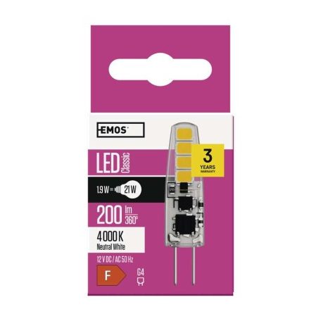 LED izzó Classic JC / G4 / 1,9 W (21 W) / 200 lm / természetes fehér