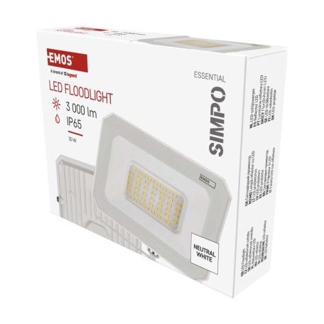 LED reflektor SIMPO 30W, fehér, IP65, 3000 lm, természetes fehér