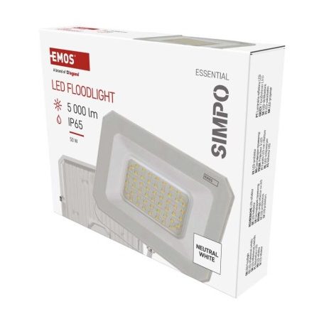 LED reflektor SIMPO 50W, fehér, IP65, 5000 lm, természetes fehér