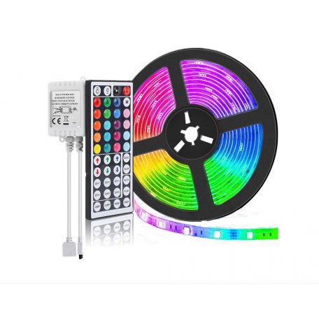 GLO RGB öntapadós led szalag távirányítóval 5m 44gombos rgb5050 led Színváltó táppal együtt 12v/5A 60w ip44